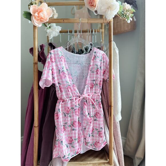 New Briar Rose Gingham Mesh Tie Front Kimono Swim Coverup 4T - Picture 4 of 4